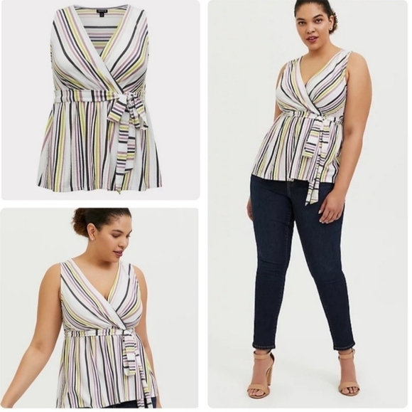 TORRID Multi Stripe Crepe Wrap Babydoll Tank Top sz 00 - Picture 1 of 8